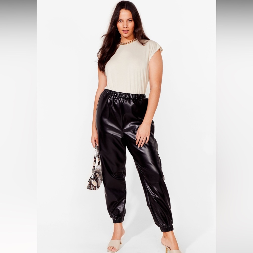 Nasty Gal 12 Plus Size Faux Leather Sweatpants joggers